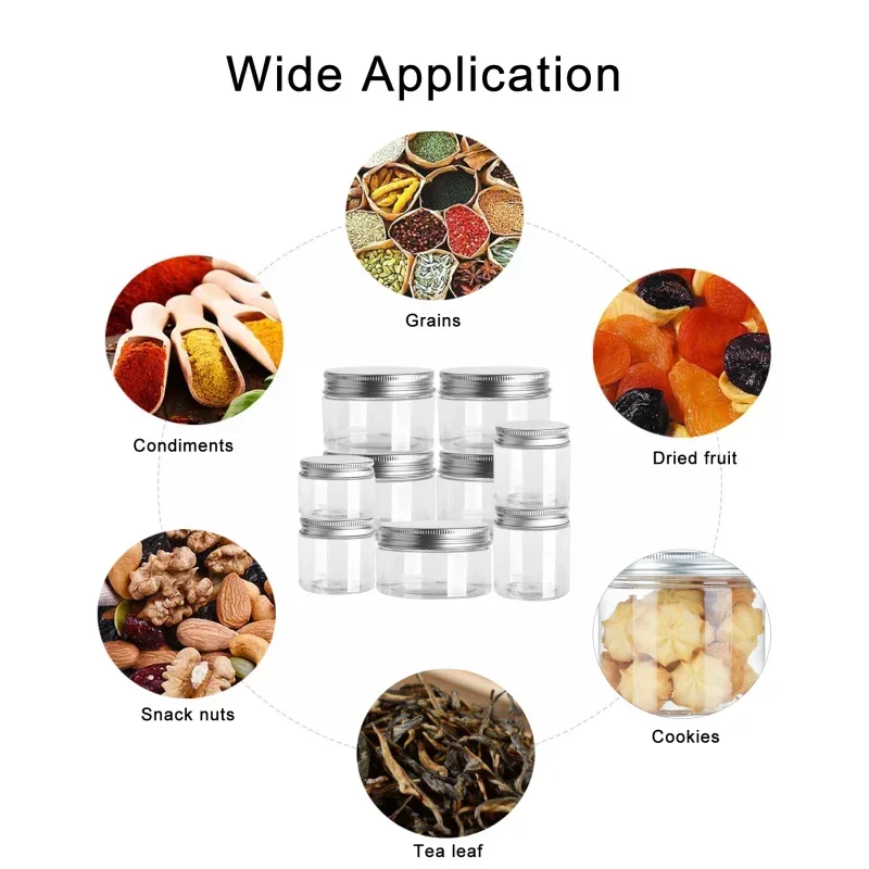 Frasco con tapa de aluminio de 20-250ml, tarros de almacenamiento con tapas, recipiente redondo de aluminio, bote de botella de viaje de plástico vacío para alimentos y cosméticos, 1/5/10 Uds.