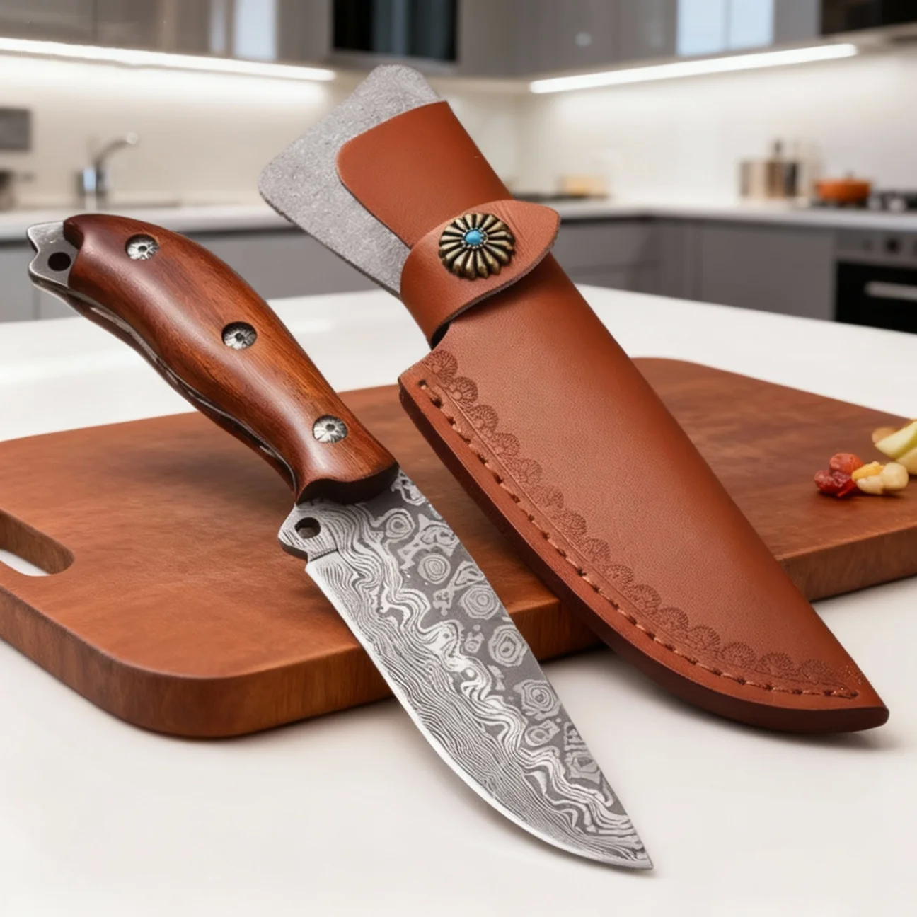 

Professional high-hardness kitchen knife, chef's cutting knife, Damascus steel laser texture patterned solid wood handle knife