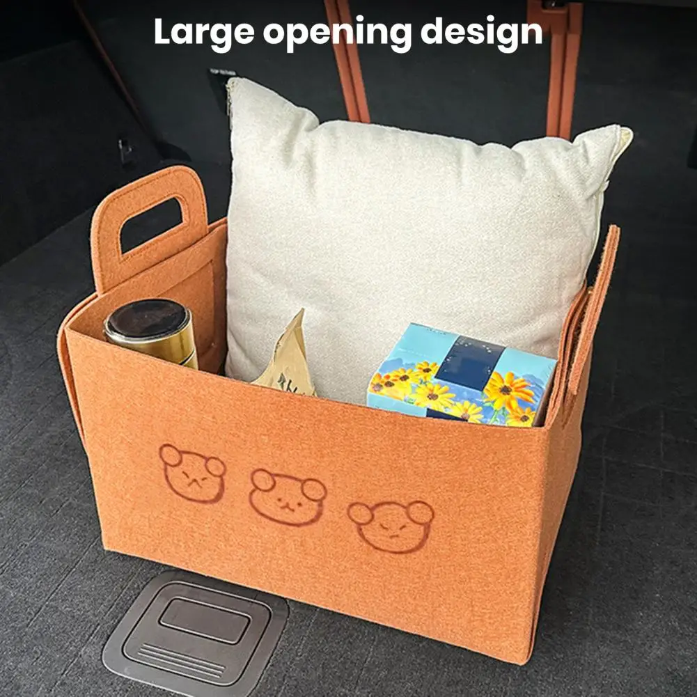 Car Organizer Box Rectangular Cute Felt Storage Basket With Handle Large Capacity Strong Load-bearing Car Interior Storage Bin