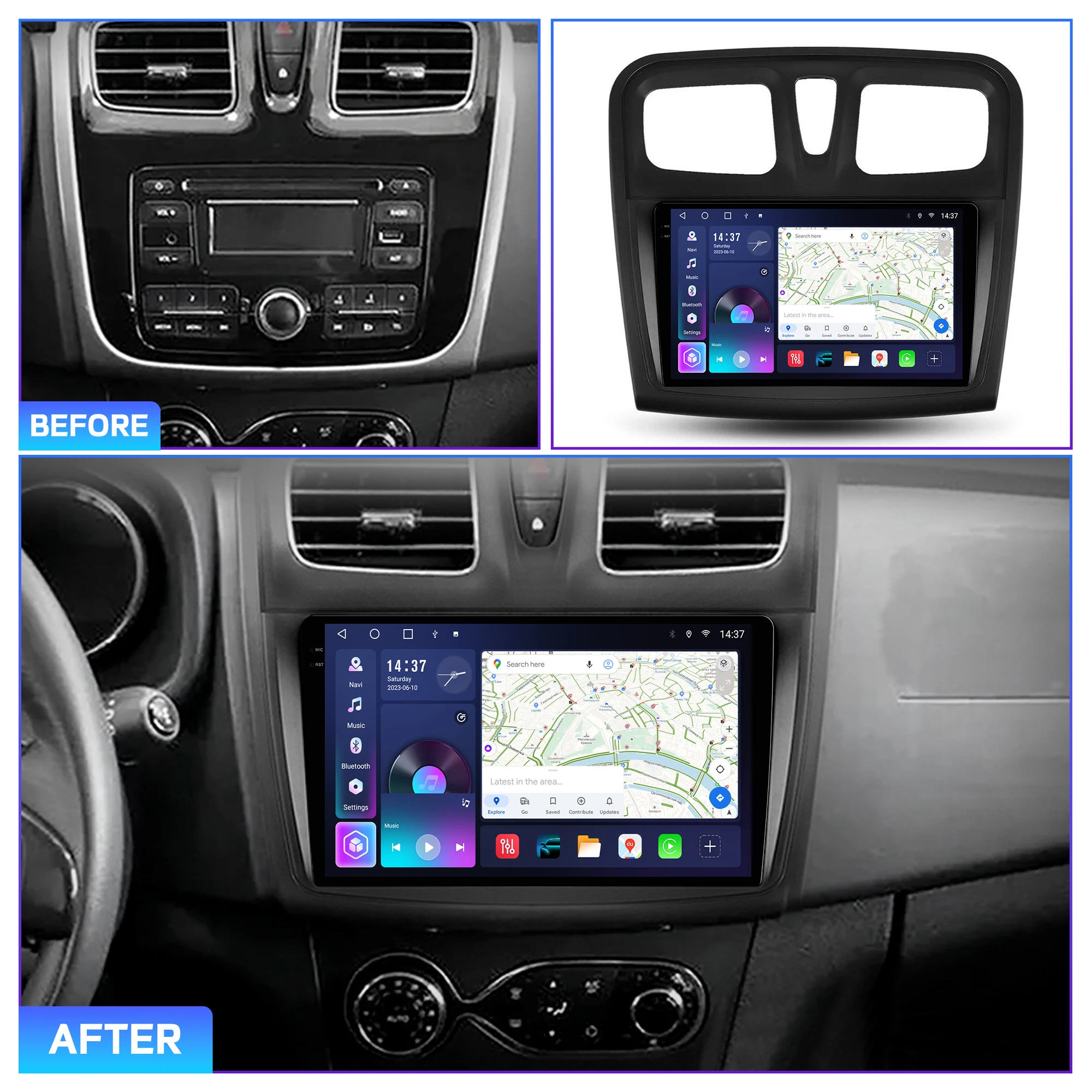 Penhui Android Car DVD Player 2 Din for Renault Logan 2 2012 - 2022 Sandero 2 2013 - 2022 with DSP, Bluetooth, Audio & CarPlay