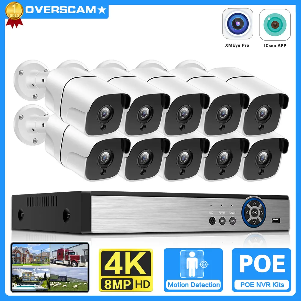 

8CH 4K POE NVR Security Camera System Set Outdoor Waterproof IP Camera Video Surveillance System Kit 8MP XMEYE CCTV NVR Kit 10CH