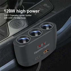 120W PD USB Socket Car Cigarette Lighter Splitter 12V 24V Fast Charger Plug Phone Power Adapter for Car DVR GPS Dashcam