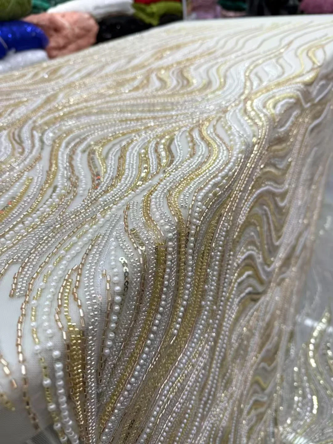 Роскошная французская шифоновая ткань, африканская тяжелая кружевная ткань с бисером, высококачественное шитье нигерийского жемчужного кружевного платья с блестками