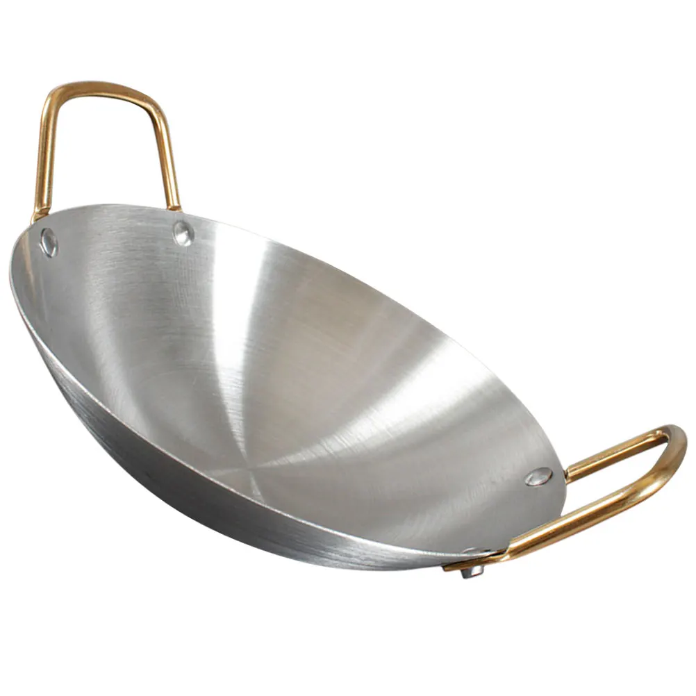 

Stainless Steel Dry Pot Double Handles Non Slip Anti Scalding Thickened Bottom Cooking Pan Household Kitchenware Woks