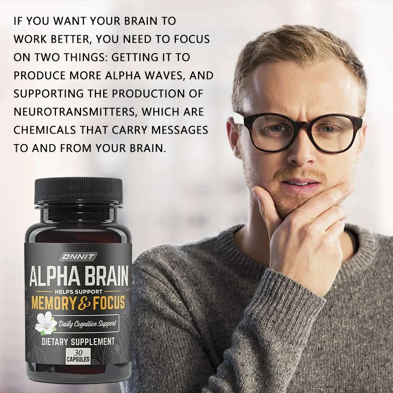 ONNIT-Alpha Brain Premium Nootropic para Homens e Mulheres, 30 Cápsulas, Foco, Desenvolvimento do Cérebro, Suporte de Memória