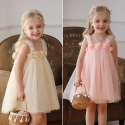 MILANCEL 1-6 Y Girls Dresses  3D Flower A Line Dress for Girls Sleeveless Camisole Mesh Dress