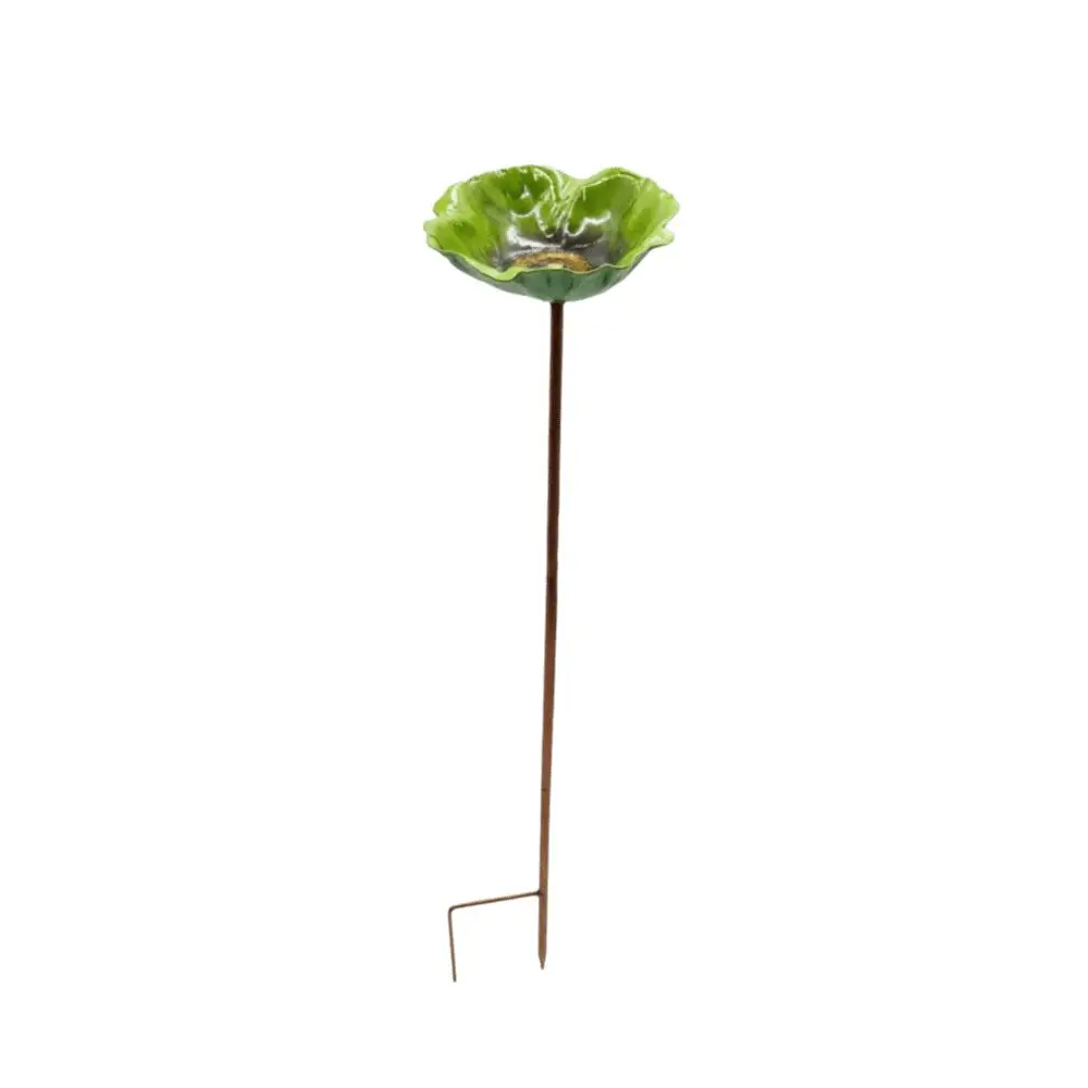Metal Bird Bath Stand Ground Insert Colorful Bee Butterfly Watering Station Flower Shaped Iron Art Garden Insect Birdbath
