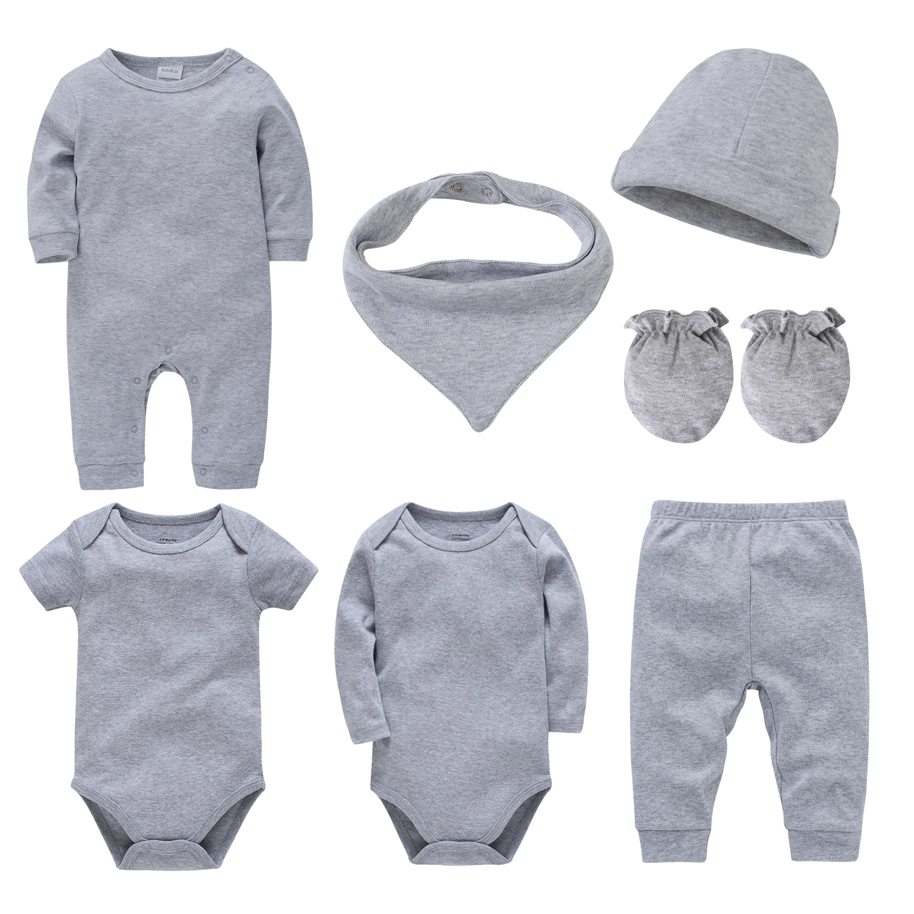 Unisex Baby Clothes Set 7 Pcs/lot Newborn Cotton Rompers Solid Overalls 0-12 Months Infant Clothing