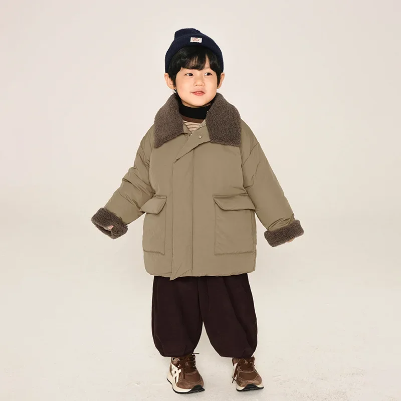 Children's Clothing Boys' Down Jacket Medium To Long Winter Clothing Thickened Splicing Collar White Duck Down Jacket