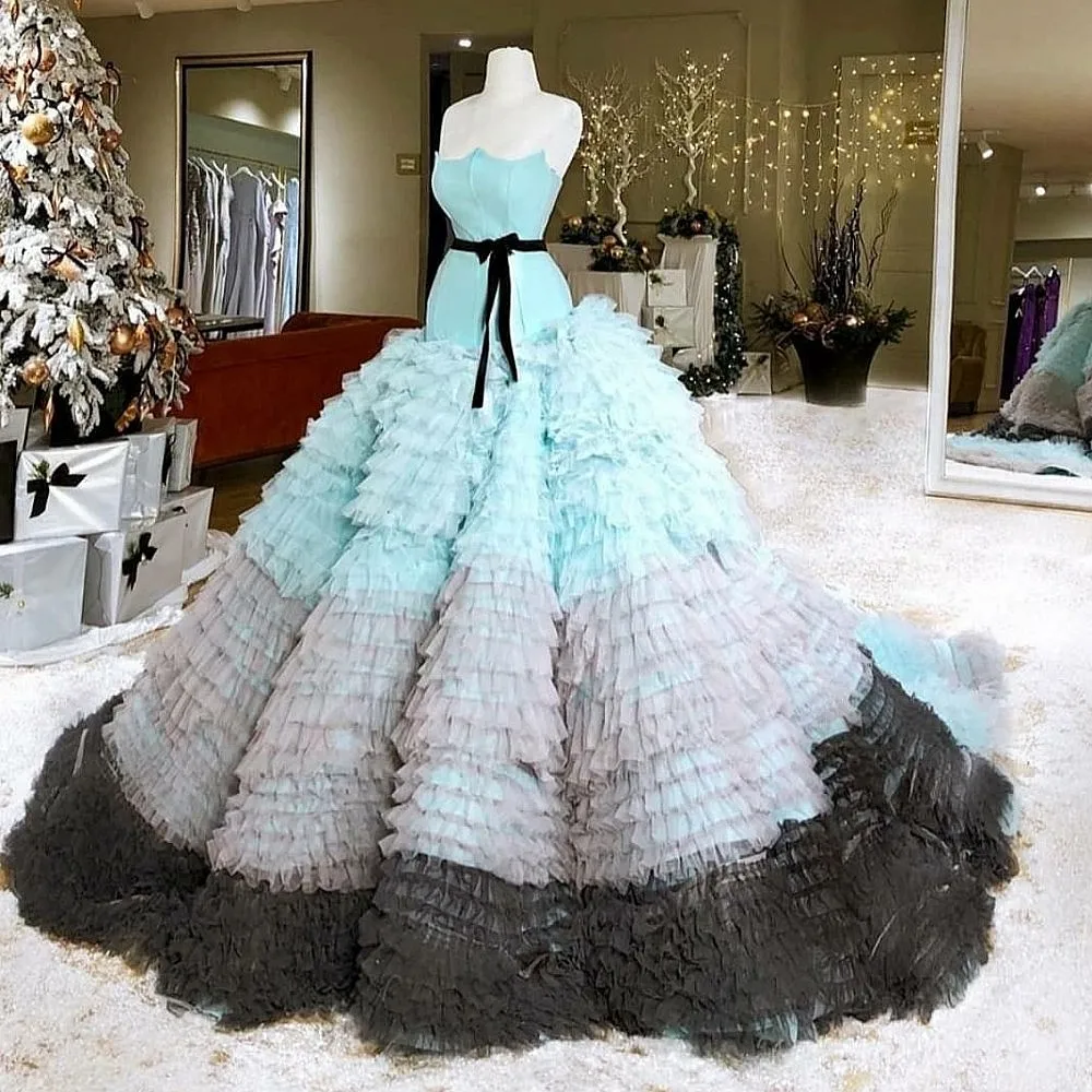 

2026 African Women Mermaid Eveing Dresses Gradient Color Tiered Girls Celebrity Party Ddressress Tiered Ball Gowm Bridal Gowns