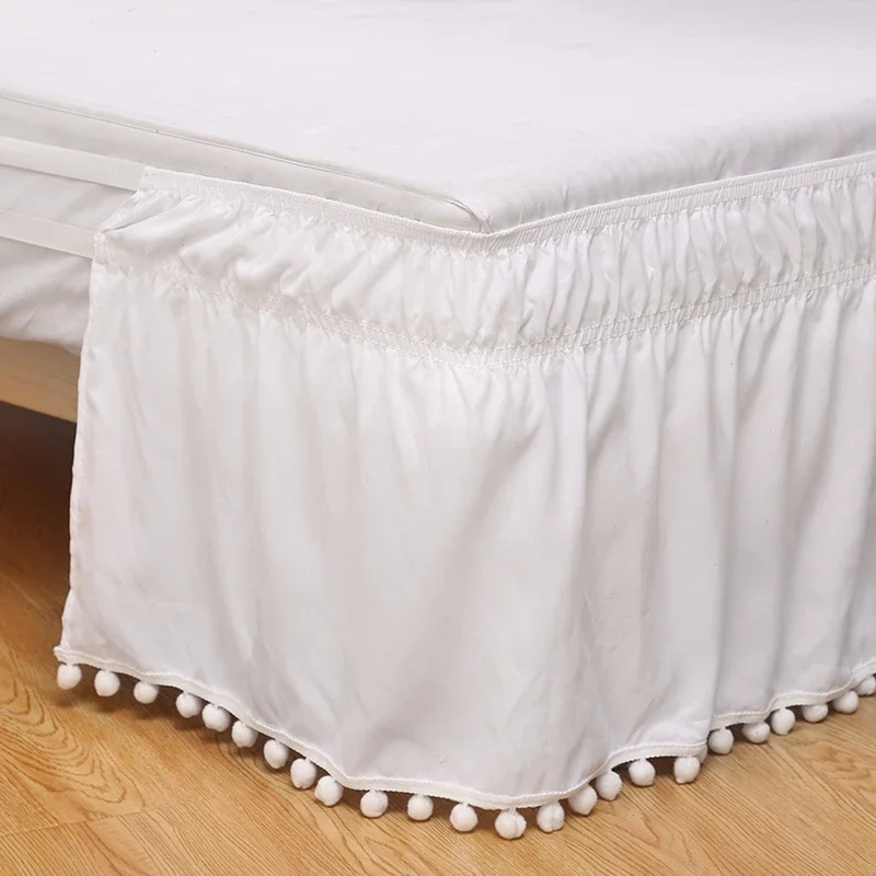 Tassel Elastic Bed Skirts Is Easy To Disassemble Solid Color and Conceal Clutter Anti Slip Bed Aprons and All Around Dust Ruffle