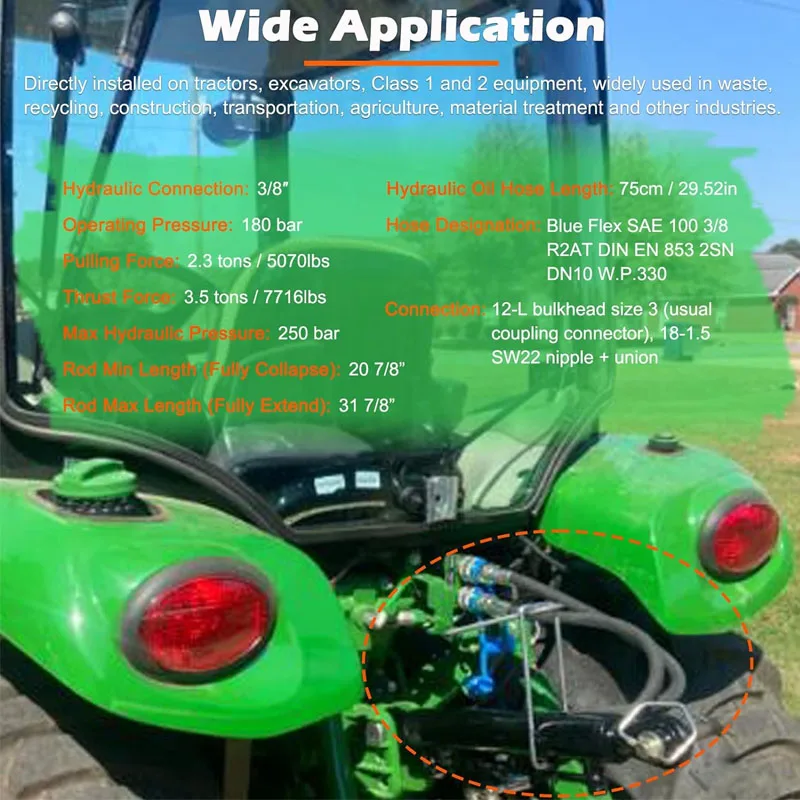 SPH320033 Hydraulic Top Link Cat. 1-1 with Locking Block 20 7/8β - 31 7/8β with 2 x Hose, Two-Way Check Valve Hydraulic Cylinder