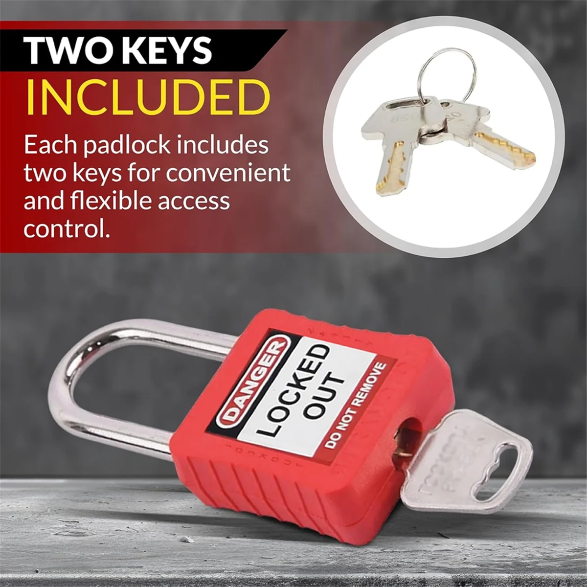 

Lockout Tagout Lock Set - 7 Red LotoLocks, Lock Out Keyed Different - Padlock with 2 Brass Red Keys Included