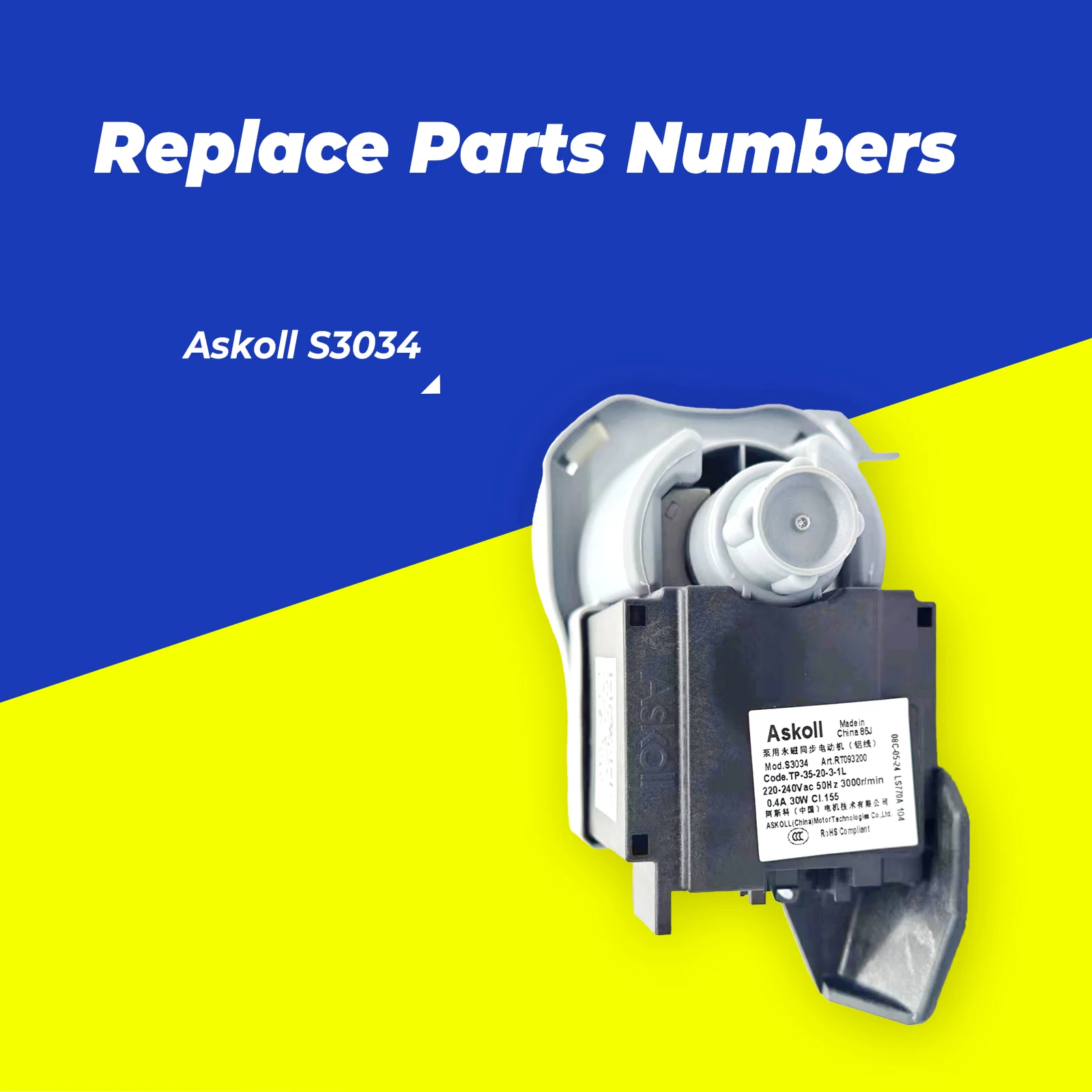 Askoll S3034 TP-35-20-3-1L 11001011001769 220-240V 50Hz 0.4A 30W Dishwasher Motor Permanent Magnet Synchronous Pump for Midea