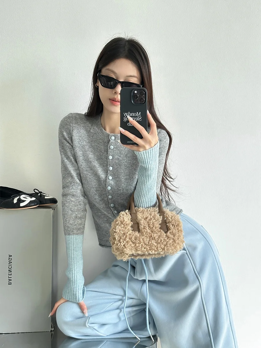 

Корейский вязаный свитер Spliced Sve, базовый слой, кардиган Cleanfit, брендовое осенне-зимнее новое поступление, женская мода