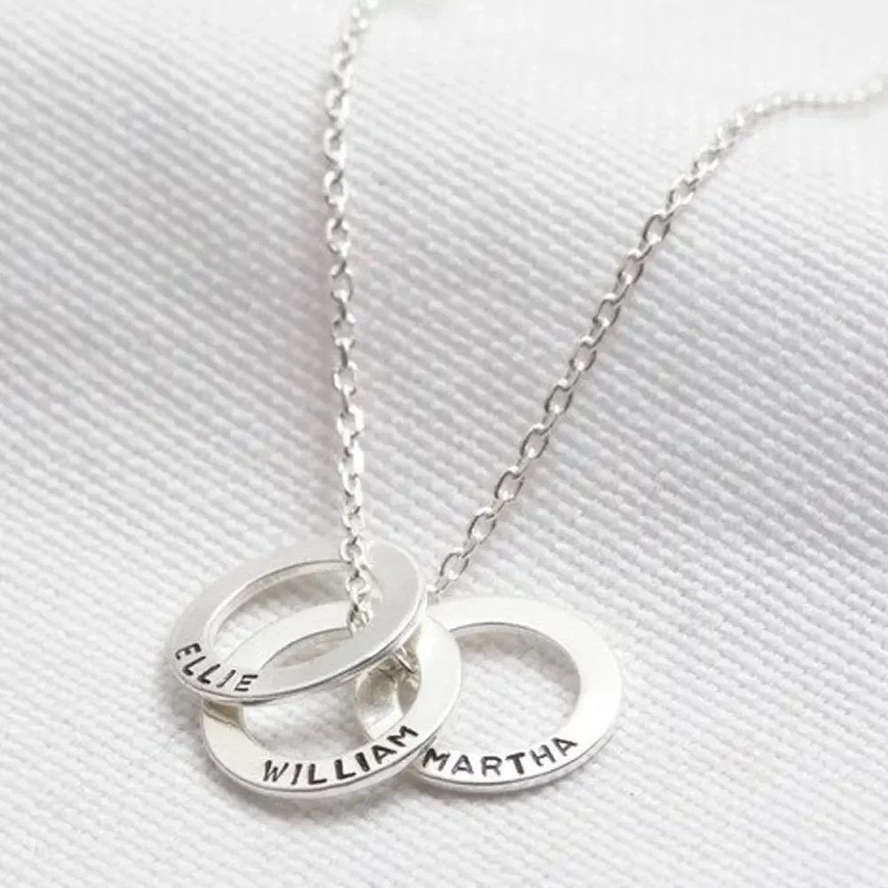 Mini-World Customize 1-4 Names Stainless Steel Necklace Round Ring Pendant Can be Lettering Family Nameplate Family Jewelry Gift