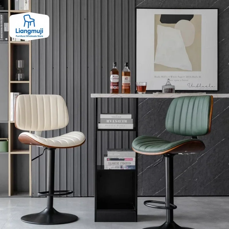 라이트 럭셔리 원목 바 스툴, 가정용 리프트 하이 스툴, 계산대 프론트 데스크 의자, 유럽식 리프트 회전 바 의자