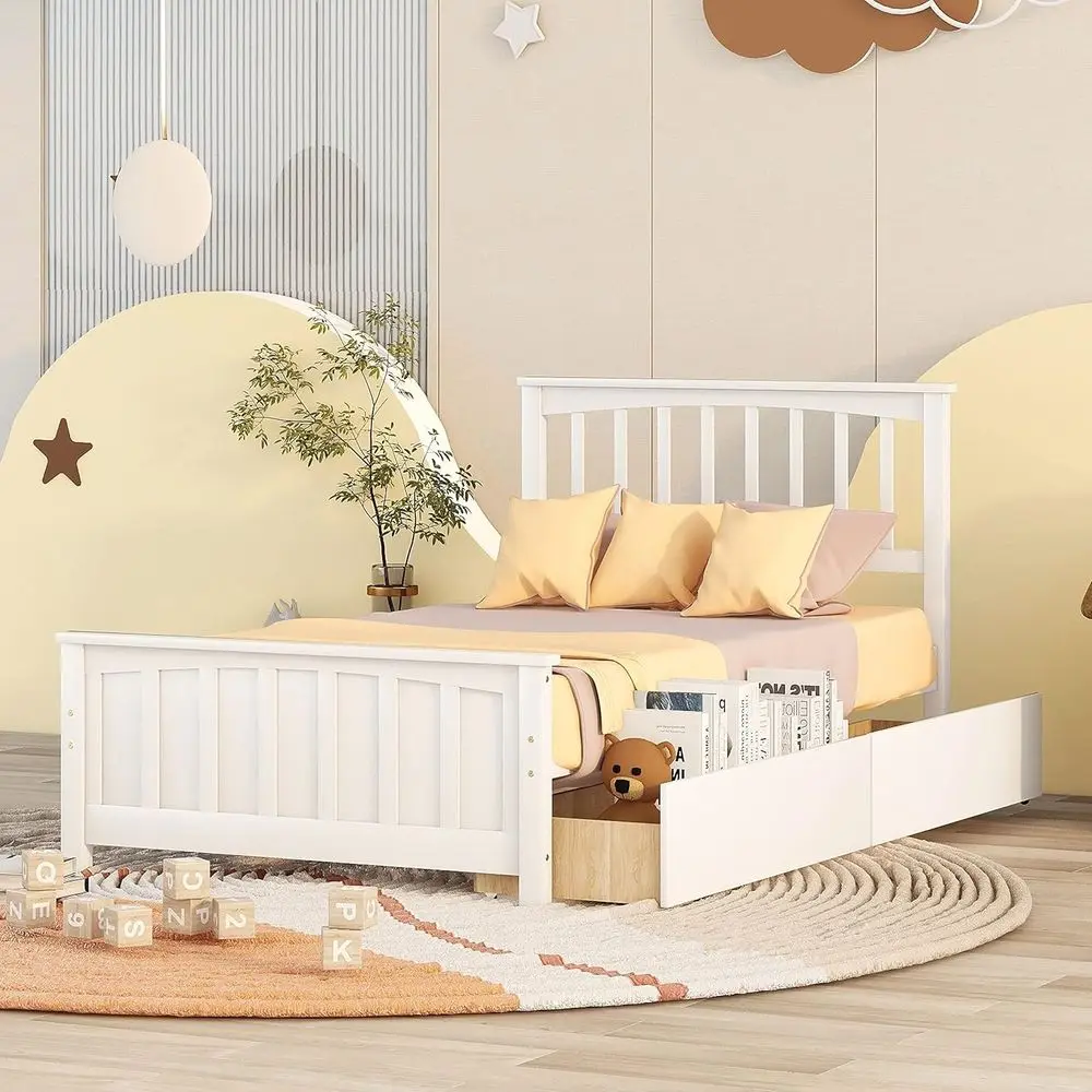 

Кровать-платформа Harper & Bright Designs Twin с местом для хранения, из массива дерева, с 2 ящиками, для детей, подростков, взрослых, без пружинного блока.