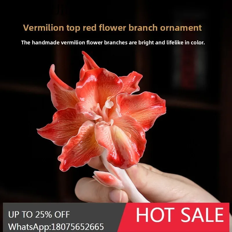 Oriental Soil Ceramic Intangible Cultural Heritage Handmade Hippeastrum Flower Branch Ornament Pen Holder