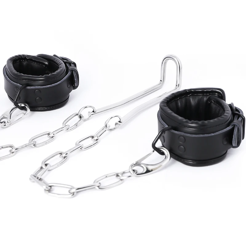 Humbler CBT Stainless Steel Ball Stretcher with PU Leather Ankle Cuffs Scrotum Squeezer Cock Ring BDSM Bondage Sex Toys for Men