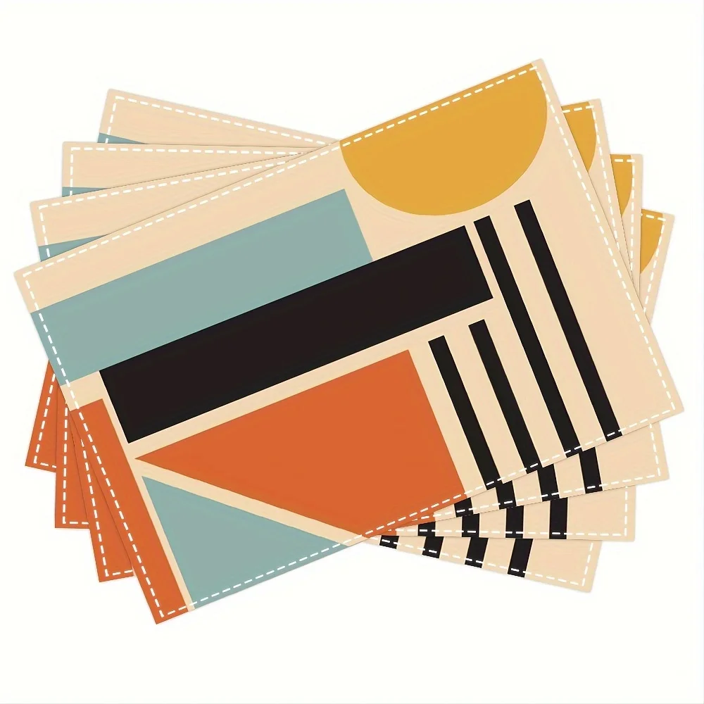 Stylish Mondrian Inspired Table Mat 4PC Washable Easy Care Placemat For Coffee Table And Living Room Decor