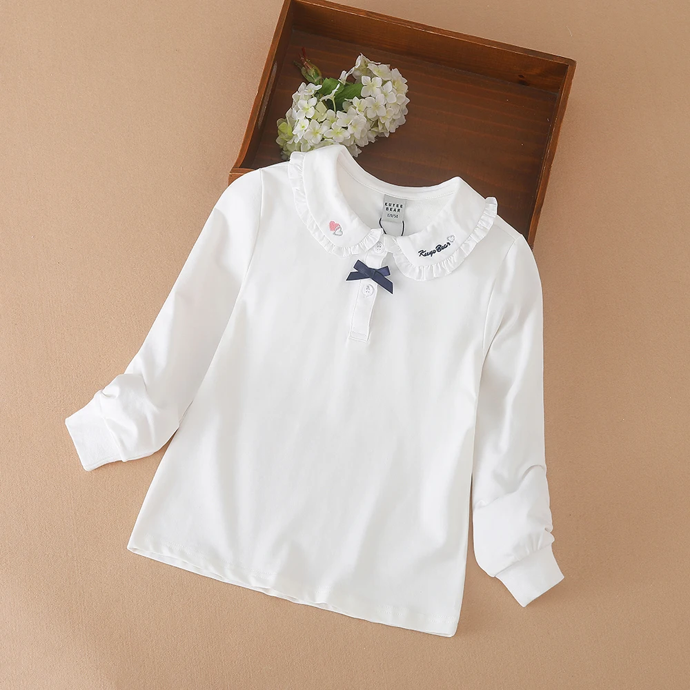 

Girls Shirt School Uniform for Kids Spring Autumn Long Sleeves Polo Shirt Children Turn Down Colloar Top