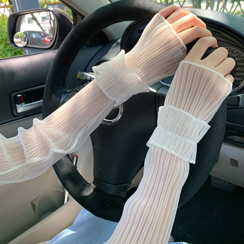 Summer Long Sun-protective Sleeve for Women Lace Sleeves Gloves Lady Thin Lace Mesh Arm Sleeve Sunscreen Uv Breathable Mittens