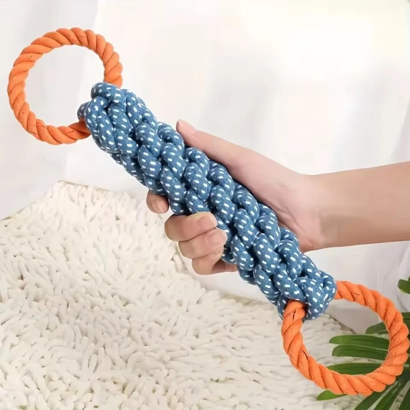 

Durable Double-Ring Cotton Blend Dog Rope Toy - Bite-Resistant, Interactive Tug Play For Medium To Large Breeds
