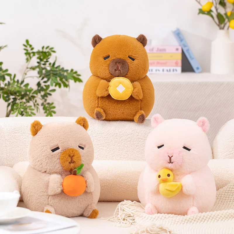 Kawaii Cartoon Capybara Hug Orange Duck Gold Coins Plush Doll Pillow Creative Capybara Plush Toy Home Decor