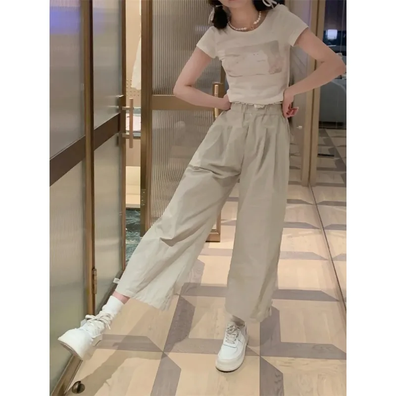 

Japanese Style Sweet College Bow Wide Leg Pants Women Spring Autumn New Loose Casual Nine-Count Pants