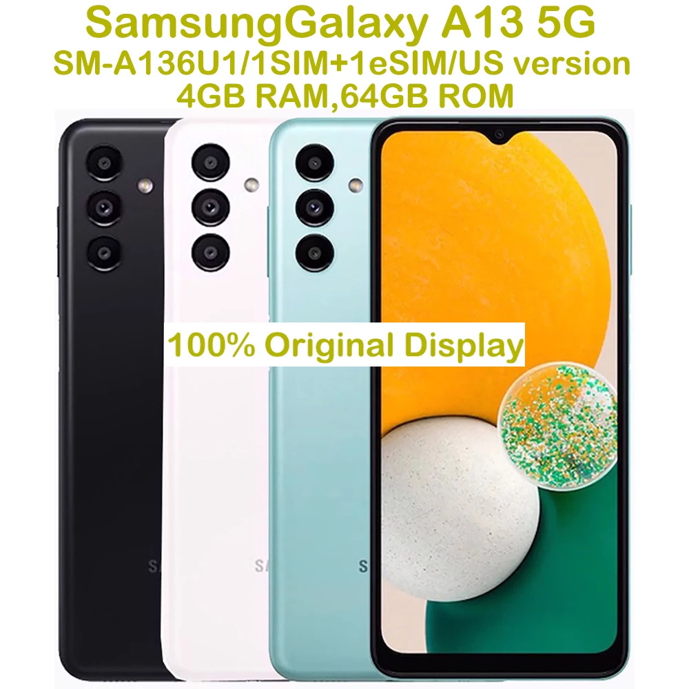 Refurbished Samsung Galaxy A13 5G A136U1 Smart Android Phone 6.6-inch 50MP Samsung Smartphone 5000mAh 15W NFC US VersionUnlocked