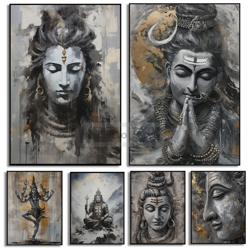 Shiva Hinduism Shiv ji Indian God Religious Illustrations Poster Prints Canvas Painting Wall Art Pictures Home Room Hindu Decor