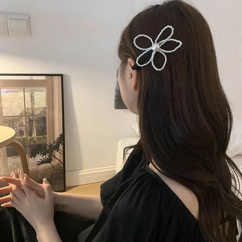

Pearl Large Flower Hair Clip For Bangs Back Of Head Korean Style Elegant Daily Side Top Clip For Teen Girls