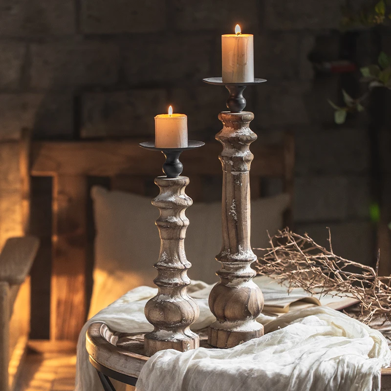 European Wood Retro Candle Holders Stand Candlestick Christmas Decoration Romantic Photography Props Wedding Hotel Home Decor