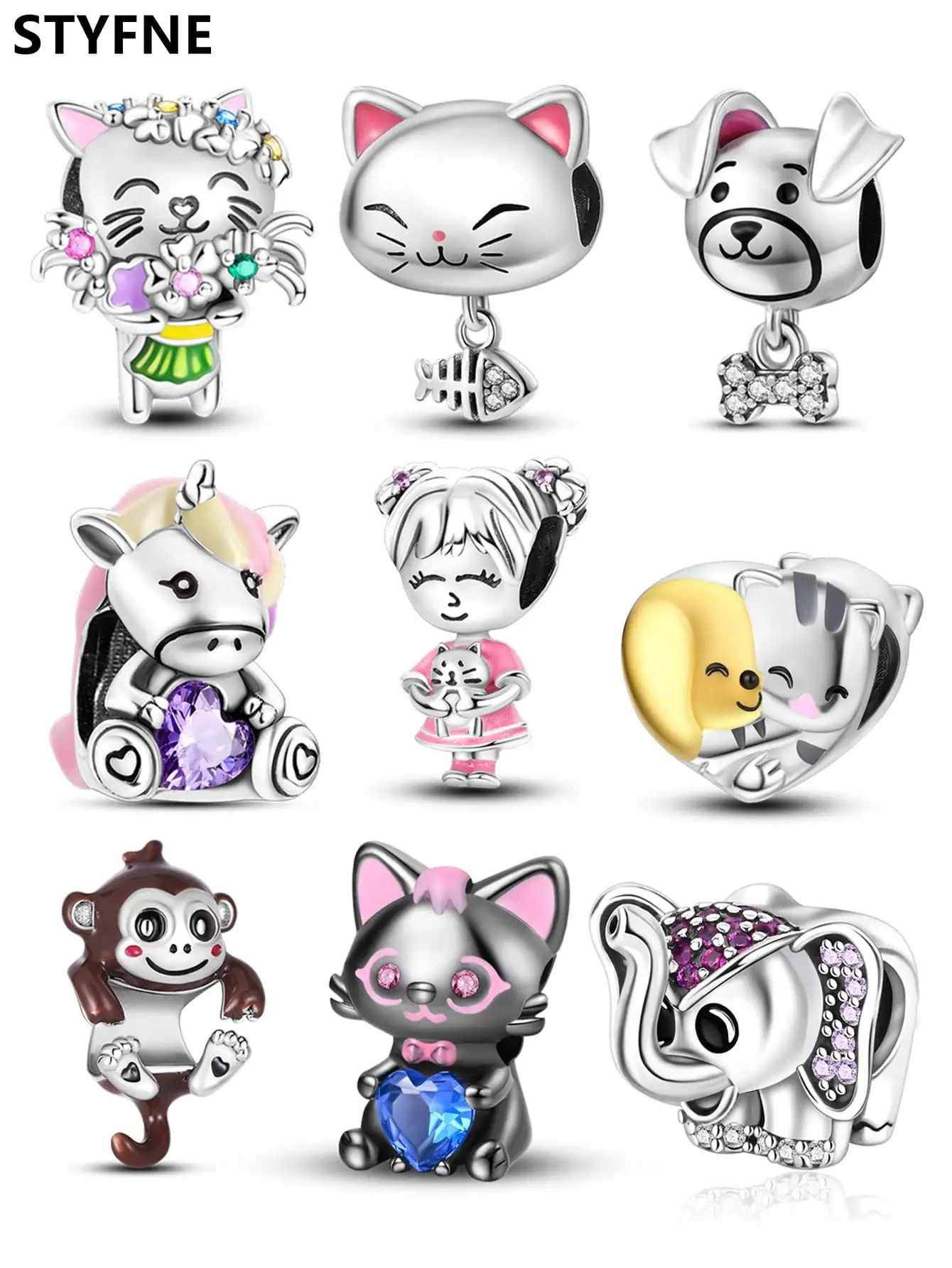Charms Plata Kittens and Puppies Beads Charm Silver Plated Fit Charms Silver 925 Original Bracelet for Jewelry Making DIY Charm