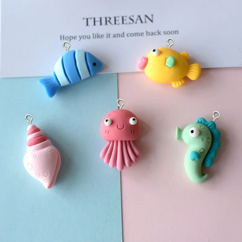 

10Pcs Cute Ocean Fish Resin Charms Flatback Cabochons for Earrings Necklace Keychain Jewelry Making Pendants Diy Accessories