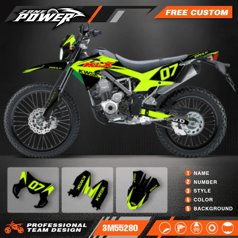 Powerzone For KLX150BF 2017 2018 2019 2020 2021 2022 Custom Motorcycle Fairing Graphics Background Decals Sticker Kits 01