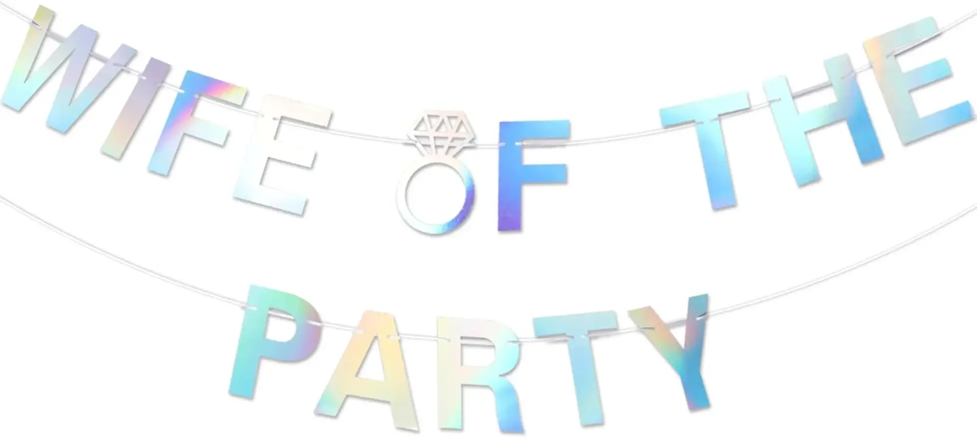 

Wife of The Party Bachelorette Decorations Banner Sign Iridescent Holographic for Bridal Shower Engagement Wedding Party Supply