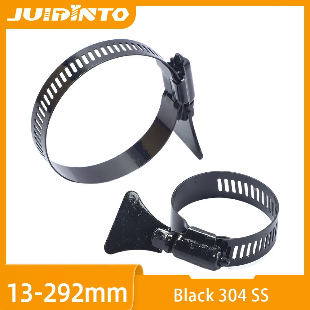 1-5 unidades Abrazadera de manguera ajustable tipo llave con engranaje helicoidal de acero inoxidable negro de 6-235mm para grifos, tuberías de agua y automoción