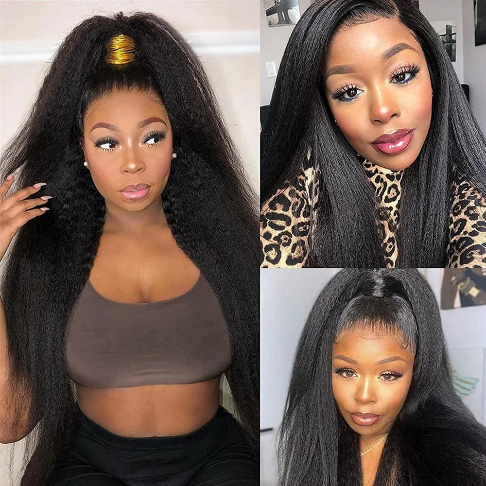 Kinky Straight 13x4 Human Hair Lace Frontal Wig Transparent Yaki Lace Front Human Hair Wigs Brazylijskie peruki z ludzkich włosów dla kobiet