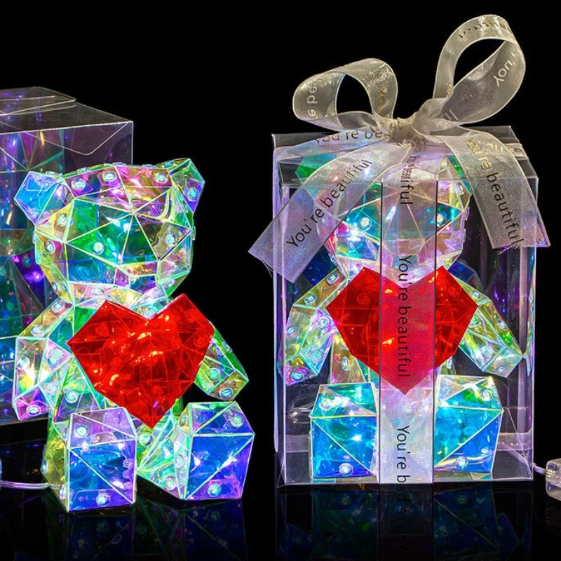 

Colorful Bear Shape with Red Heats Festival Lantren Valentine’s Day Love Confession Gifts USB Lamp Birthday Propose Decor Props
