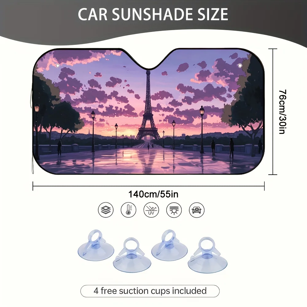 1pc Eiffel Tower Sunset Stroll Car Sun Visor, Ideal For City Commutes, Quick Installation,, Driving Essentials, Car Accessories,
