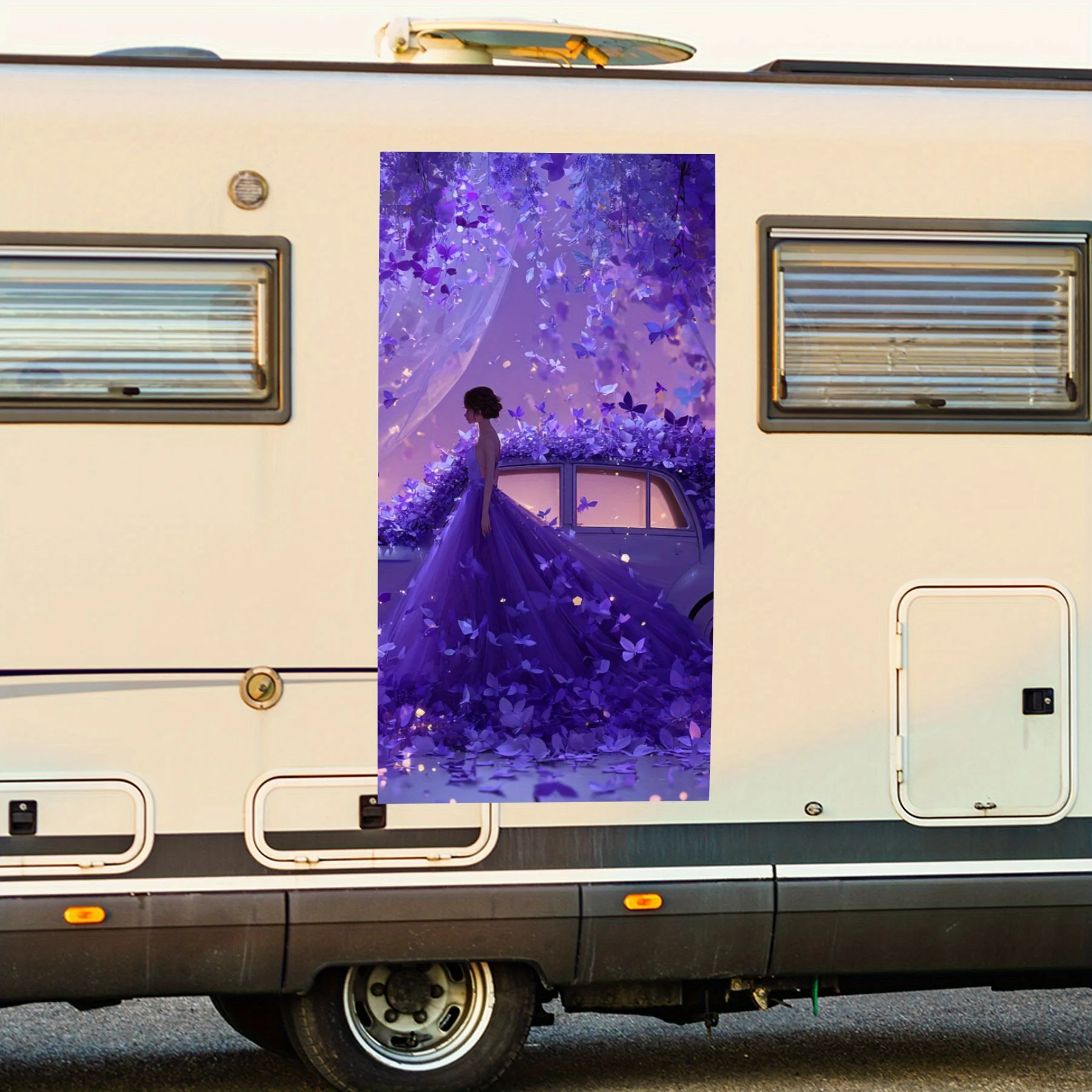 

Бабочка - заполненный фиолетовым садом - виниловая наклейка на заднюю часть автофургона, водонепроницаемые самоклеящиеся виниловые наклейки для хвоста и бампера, декабрь