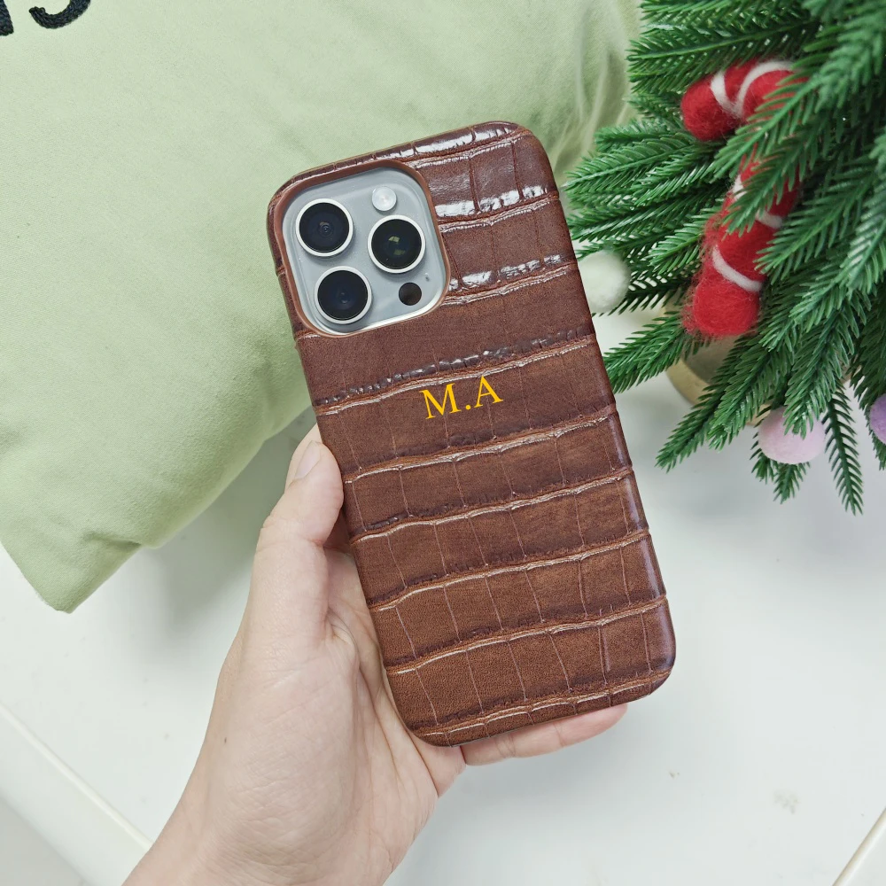 Персонализированный жесткий чехол из искусственной кожи с текстурой крокодила для iPhone 11/12/13/14/15/16 pro Max, индивидуальный чехол с инициалами и буквами имени