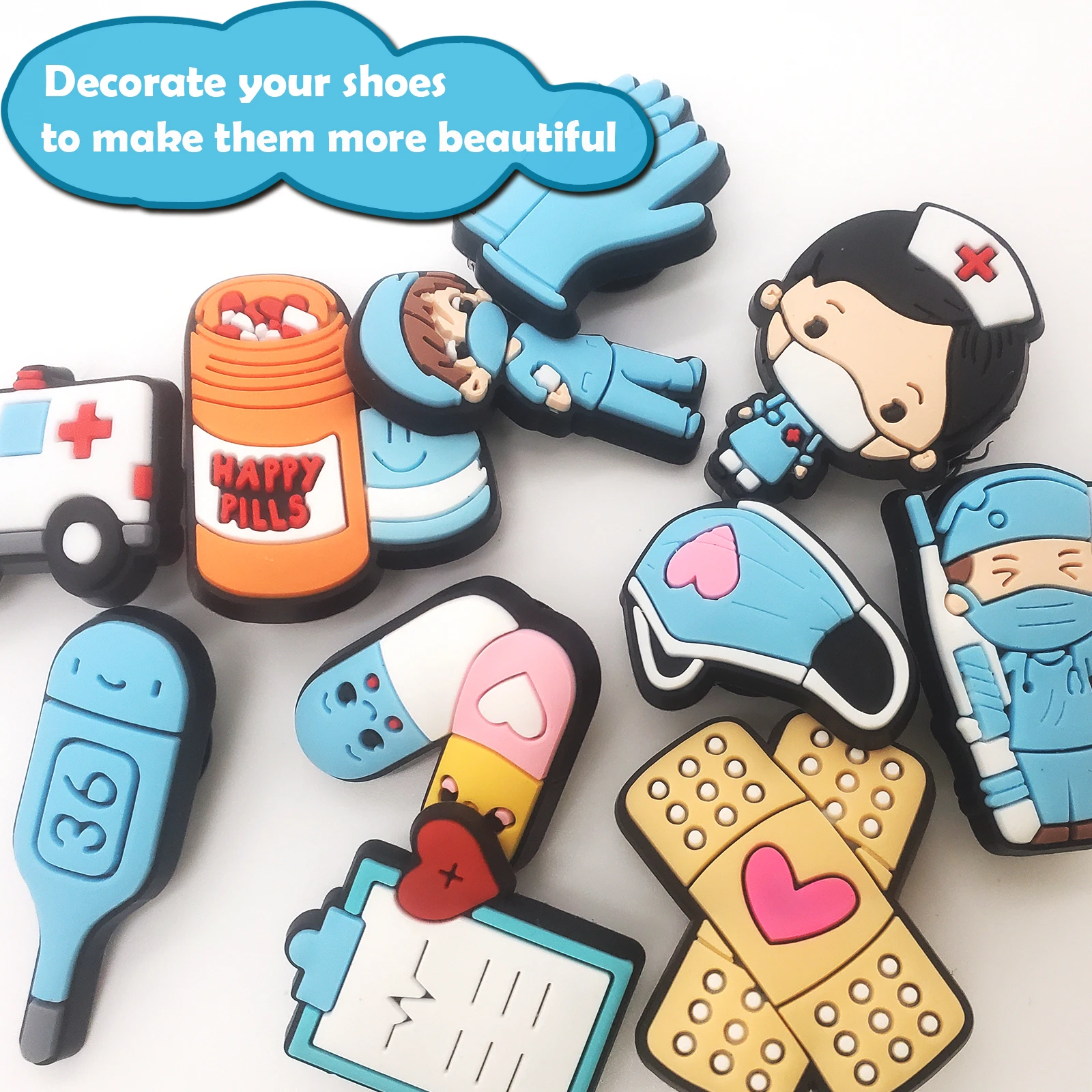 Random 10-50Pcs Doctor Series Shoe Charms For Shoe Key Chain Sandals Beach Bags, DIY Shoe Decorations Accessories Shoes Pins