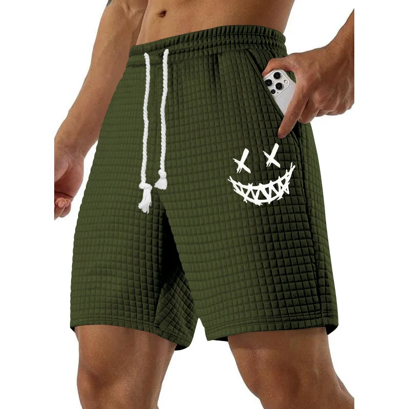 2026 Summer New Men's Funny Smile Printed Sports Shorts Outdoor Gym Fitness Training Loose and Comfortable Running Shorts