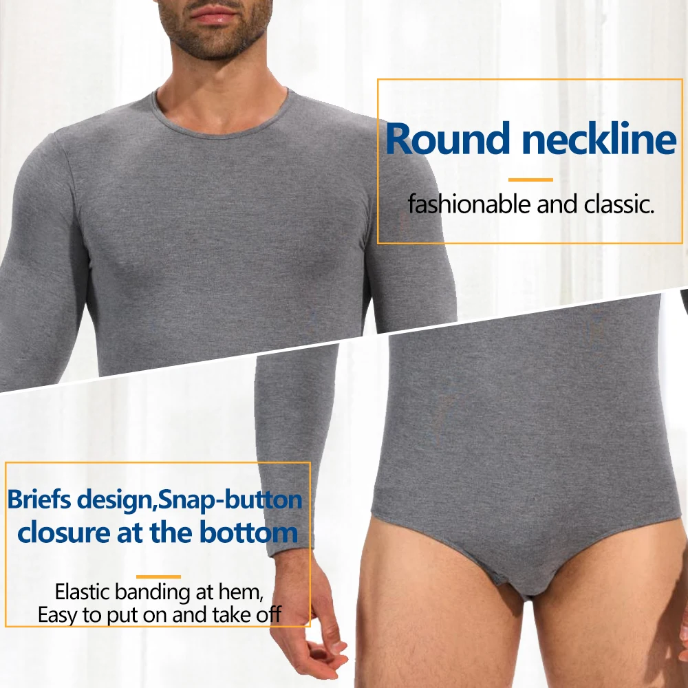 Body moldeador de cuerpo de manga larga para hombre, ropa interior con Control de cuerpo completo, ropa de hogar con cuello redondo, pijamas, entrenador de cintura
