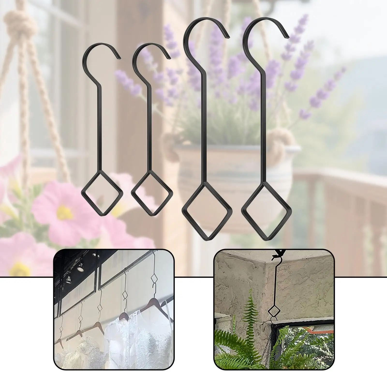 4x Multipurpose Hooks Plant Hanger Metal Home Organisation Extended Coat Display Hooks for Indoor Outdoor Decoration Lantern