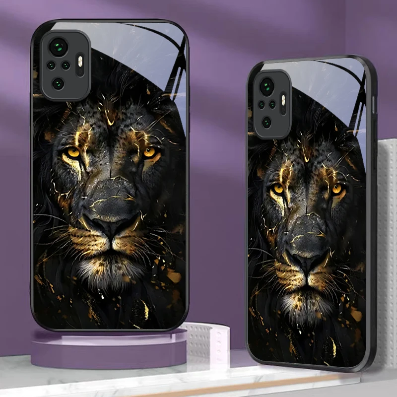 Shadow Monarch Lion Black Glass Phone Case For Redmi Note 8 9 9S 12S 10 Pro 11 12 13 Pro 14 Pro K60 13C 14C 3 12 13 Back Cover view 5