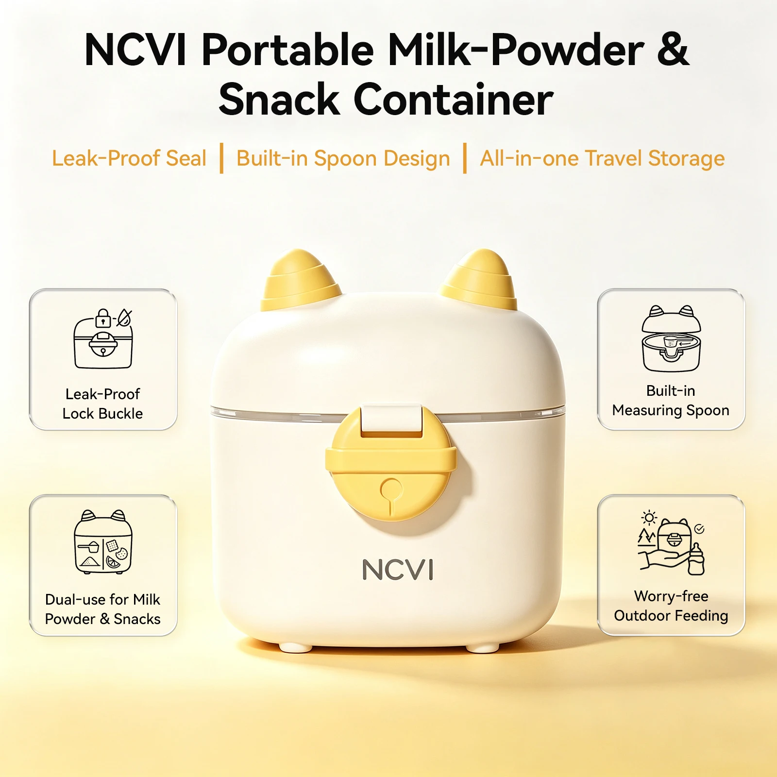 NCVI Portable Formula Dispenser, Leakproof Milk Powder Snack Storage Box with Scoop, Travel Feeding Container for Infant Newborn Outdoor Picnic
